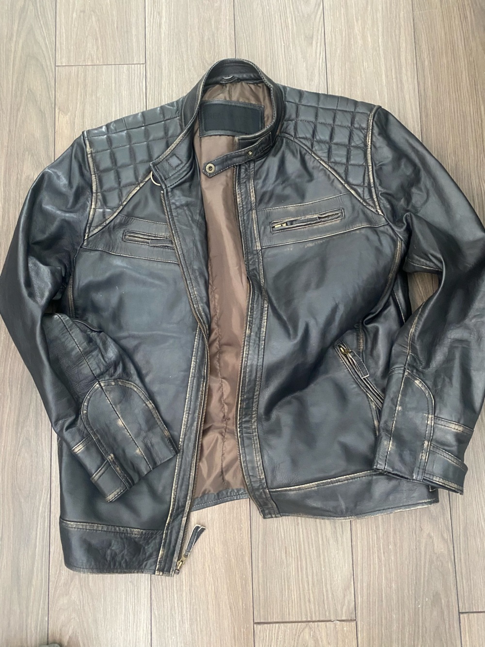 Genuine Distressed Black Leather Jacket XL